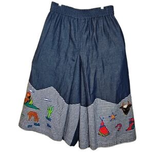 Vintage Southern Western Split Skirt Blue Chambray Equestrian Cottage Sz Large
